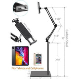 Tablet Floor Stand with 3kg Base, Angle Heights Adjustable Foldable Arm Phone Holder for Bed Sofa Use, Holder for 4.7-11 Inch iPad Pro Air Mini, iPhone, Samsung Tab, Kindle, E-Reader