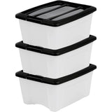 Opbergdoos van kunststof, 15 l, bureau-opbergdoos, set van 3, BPA-vrij, NTB-15, zwart, stapelbaar, sluitclips, 39,5 x 29 x 18,5 cm