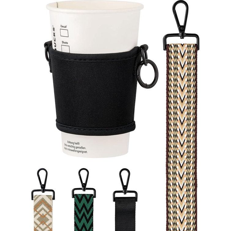 Cupholder . Tas voor koffiebekers en fles om te hangen. Ideaal voor bekers en drinkflessen van alle soorten (zwart, patroon bruin)