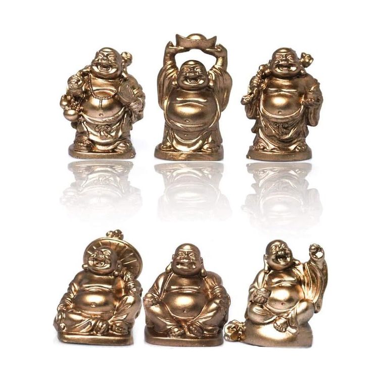 6 verschillende Boeddha-figuren, geluksbrengers, Happy Boeddha