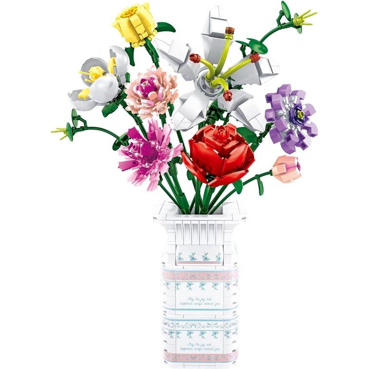 Flower Building Blocks Set, 9 Bouquet with Vase, 730 Pieces, Artificial Flowers, DIY Building Toy Sets, Bouquet Building Block for Home Decoration, Father's Day Gift, Creative Gifts for