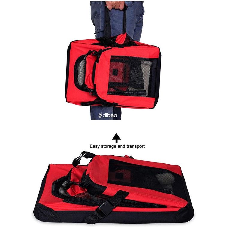 Hondentransportbox, hondentas, hondenbox, opvouwbare tas voor kleine dieren, (S) 50 x 34 x 36 cm, rood