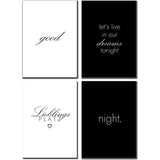 Set beeldingen voor slaapkamer, 4 stuks, prachtige decoratieve beeldingen in wit en wit, perfect geschikt voor DIN A4 foto's