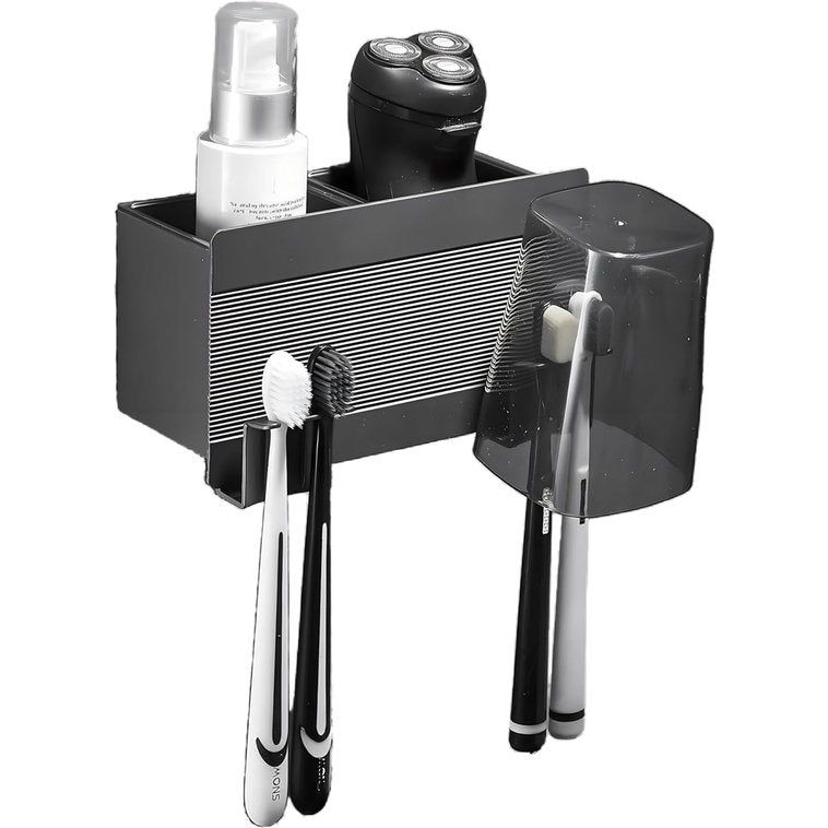 Houder - Tandenborstel Badkamer Zwart Ruimte Aluminium 2 Gleuven Tandenborstelbeker Opbergdoos Zonder boren Automatische installatie - Zelfklevend
