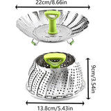 Stoomkoker van roestvrij staal, inklapbaar stoominzet, met onbreekbare handgreep en antislip poten, geschikt voor stoominzet voor groenten en zeevruchten (kleine maat)