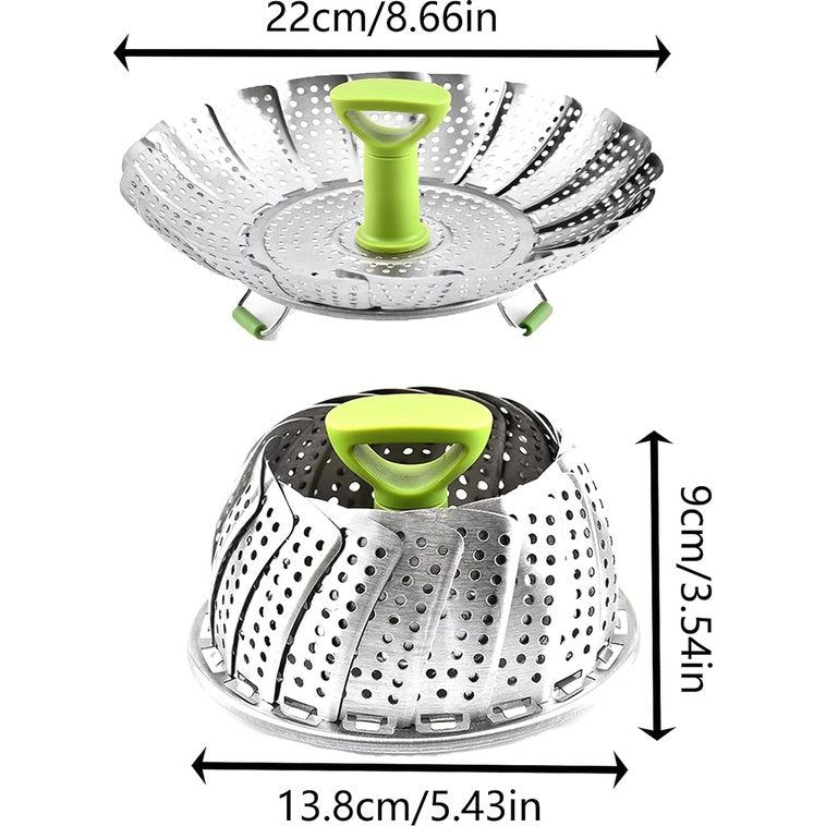 Stoomkoker van roestvrij staal, inklapbaar stoominzet, met onbreekbare handgreep en antislip poten, geschikt voor stoominzet voor groenten en zeevruchten (kleine maat)