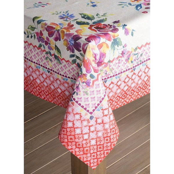 Tafelkleden, 100% katoen, 160 cm x 220 cm decoratief, wasbaar, vierkant tafelkleed, tafelkleed voor Moederdag, eten, keuken, camping, roze tuin - lente/zomer