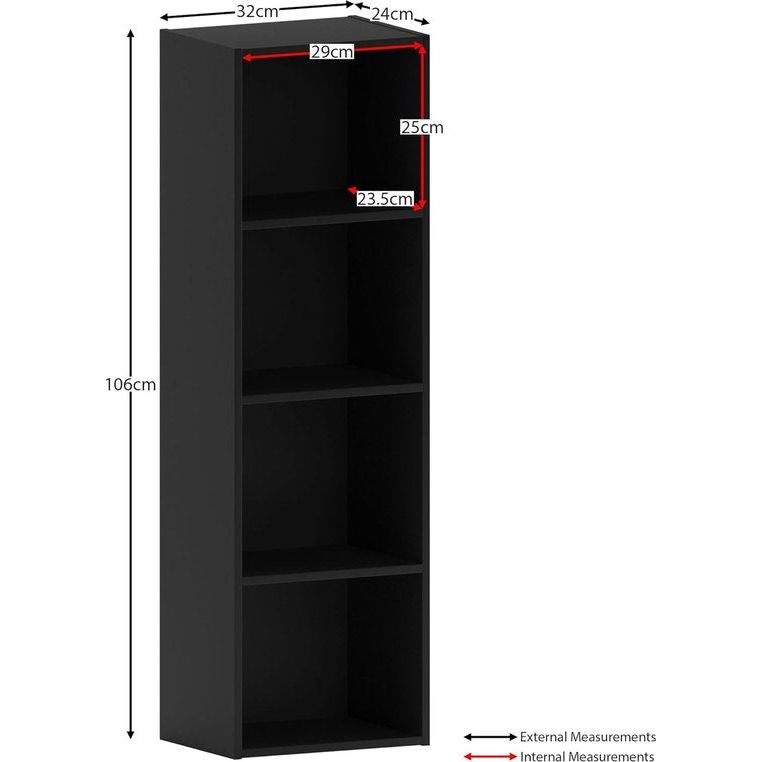 Oxford 4-laags kubusboekenkast, zwart houten rek voor kantoorwoonkamermeubilair