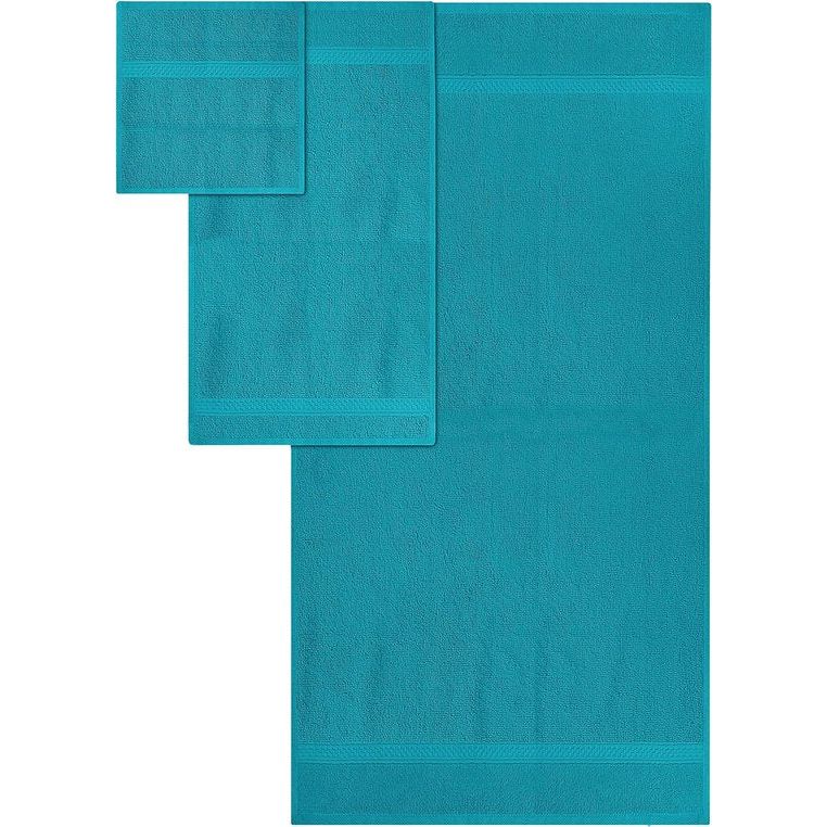 8-delige handdoekenset van katoen met ophanghaakjes, 2 badhanddoeken, 2 handdoeken en 4 waskleppen - (turquoise)