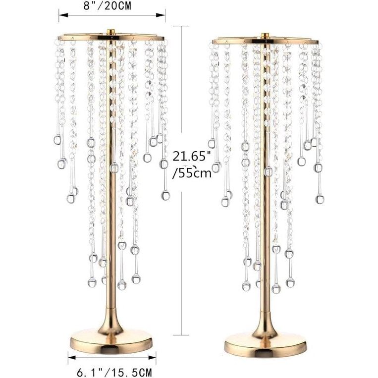 2 stuks woondecoratie bloem middelpunt acryl kristal bruiloft straat bewegende vazen gouden bruiloft decor vaas middelpunt bruiloft bloemenvazen metalen kristallen bloemenvazen (55cm)