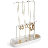 Sieradenstandaard, wit, sieradenorganizer, sieradenboom van metaal voor kettingen en keramiek, sieradenrek voor ringen, oorbellen, armbanden, horloges en accessoires, 17,5 x 7 x 22 cm
