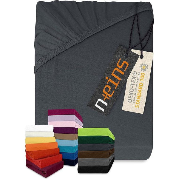 Hoeslaken, klassiek jersey, verkrijgbaar in 22 moderne kleuren en 6 verschillende maten, 100% katoen, antraciet, 140-160 x 200 cm