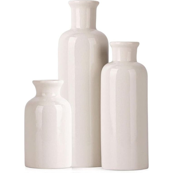 Keramische vaas 3-delige set boerderijdecor Witte keramische kleine vaas voor boerderijdecoratie, woonkamerdecoratie, tafeldecoratie, open haard en entreedecoratie