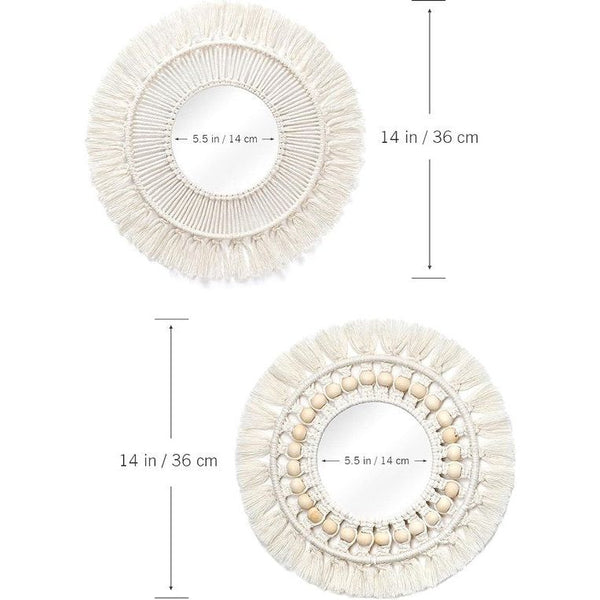 2 stuks macramé hangende wandspiegel met geweven franjes, boho, ronde decoratieve spiegel voor woning, slaapkamer, woonkamer, wooncultuur