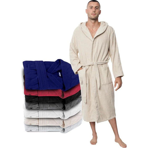 Badjas Heren: XS, S, M, L, XL, XXL, XXXL – 100% katoen (350g/m²) Oeko-Tex® gecertificeerd – Badjas met capuchon, 2 zakken, riem