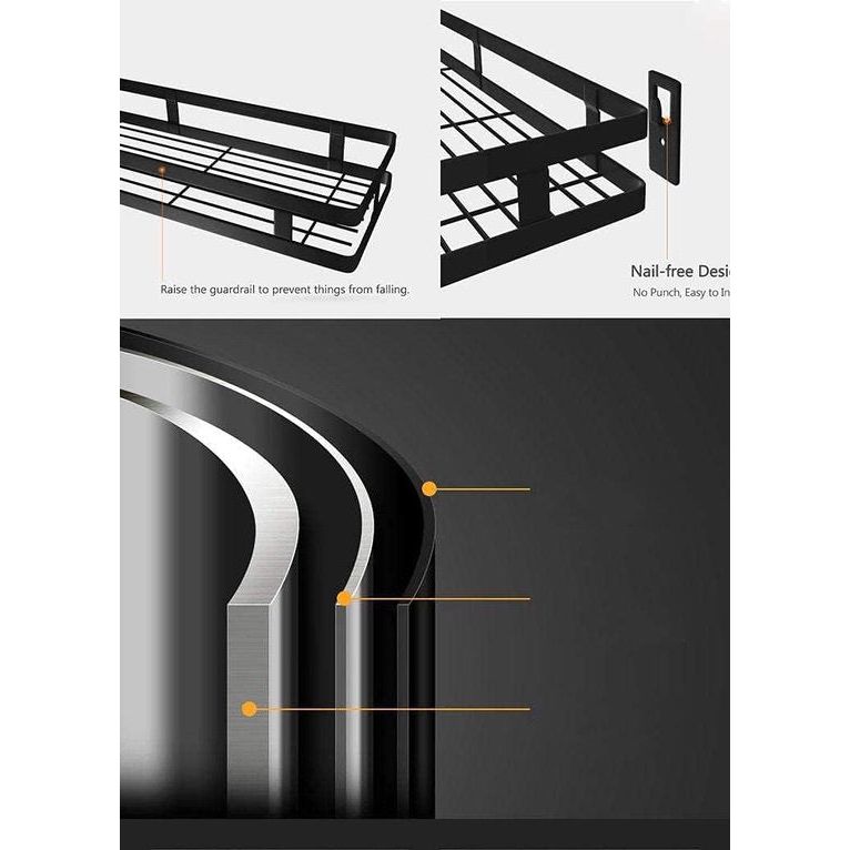 Keukenwandrek, zonder boren, 1 etage, doucheplank, kruidenrek, zwart, keukenrek, zwevend van roestvrij staal, voor keuken, badkamer, balkon (mat zwart, 30 cm)