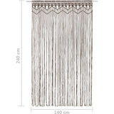 Macramé gordijn, handgemaakt, wandbehang, behang, raamgordijn, decoratief gordijn, deurgordijn, bruiloft, achtergrond, taupe, 140 x 240 cm, katoen