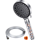 Douchekop met slang, waterbesparend, 6 straalsoorten, vierkante douche, regendouche, waterbesparende douchekop met drukverhoging voor hogere waterdruk, handdouche (zwart)