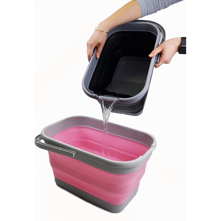 Foldable rectangular, convenient bucket, 12 liters, 1, gray/pink