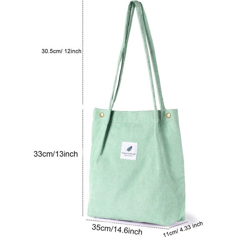 Women's Corduroy Shoulder Bag, Large Corduroy Bag, Casual Tote Handbag, Fashion Fabric Bag for Everyday, Office, School Trip and Shopping, Mint green, Modern