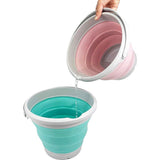 Opvouwbare kunststof emmer met 5,5 l inhoud, inklapbaar, ronde kuip, draagbare wateremmer, ruimtebesparende waterpot voor buiten, grijs/grenen