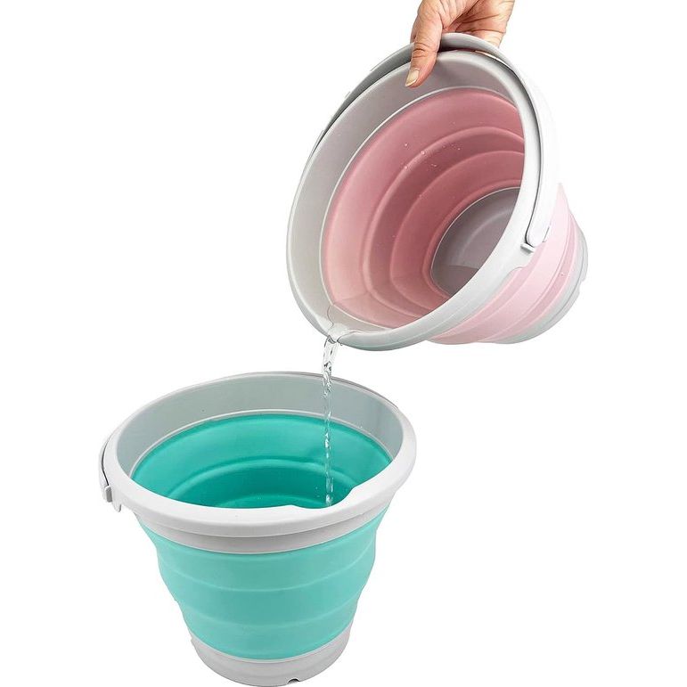 Opvouwbare kunststof emmer met 5,5 l inhoud, inklapbaar, ronde kuip, draagbare wateremmer, ruimtebesparende waterpot voor buiten, grijs/grenen