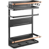 Magnetisch zijrek, belastbaar tot 12 kg, hangrek met afneembare haken en houten stokken, zwart