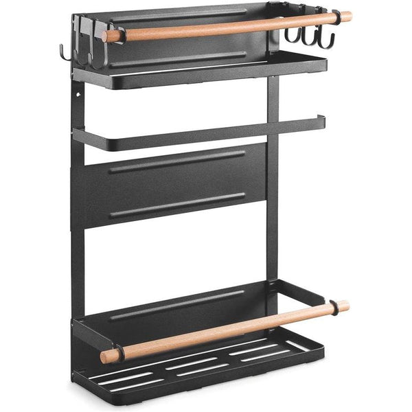 Magnetisch zijrek, belastbaar tot 12 kg, hangrek met afneembare haken en houten stokken, zwart