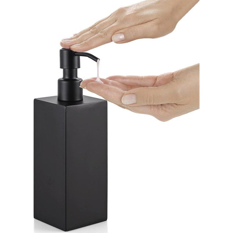 Zeepdispenser, zwart, roestvrij staal, afwasmiddeldispenser, 350 ml, navulbaar, gemakkelijk in te drukken, pompfles, vrijstaand, vloeibare zeepdispenser, lotionfles voor keuken en badkamer, 6 x