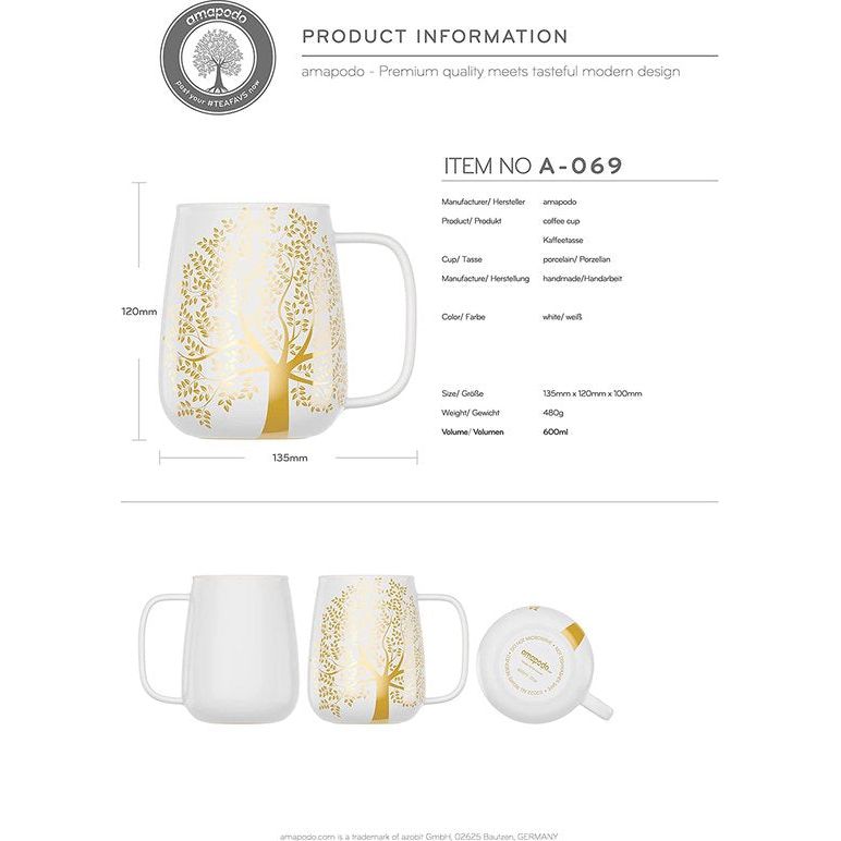 Grote koffiemok van porselein, 600 ml, grote koffiemok, cadeaus voor vrouwen, jumbobeker, koffiemok, XXL, koffiekop, kantoorbeker, wit