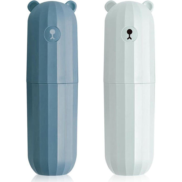 Tandenborsteletui voor kinderen, 2 stuks, reisetui, draagbare tandenborstelopbergetui, geschikt voor thuis, reizen, camping, zakenreis, 20 x 5,5 cm, oranje + groen, diepblauw + lichtblauw