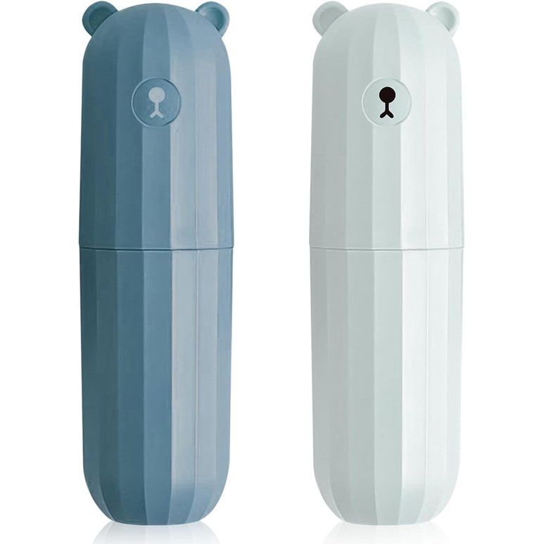 Tandenborsteletui voor kinderen, 2 stuks, reisetui, draagbare tandenborstelopbergetui, geschikt voor thuis, reizen, camping, zakenreis, 20 x 5,5 cm, oranje + groen, diepblauw + lichtblauw