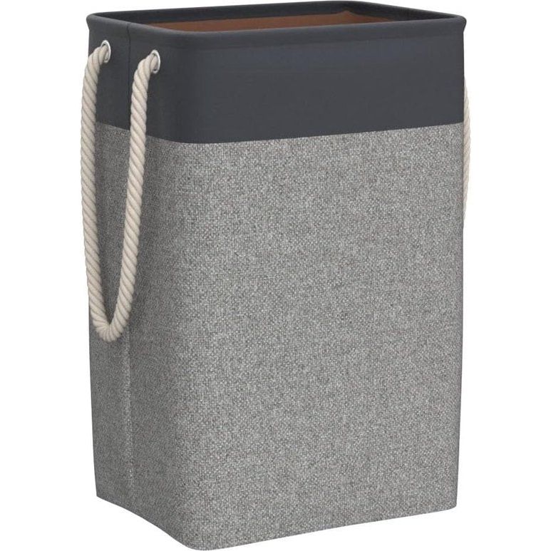 Wasmand 78L, opvouwbare wasmand met touwhandgrepen opbergcontainer geschikt voor slaapkamer wasruimte badkamer 60 x 42 x 31 cm zwart + grijs