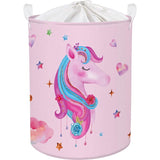 45 liter, roze wasmand voor babymeisjes, met eenhoorn, hart, ster, wolken, waterdicht, ronde wasmand voor babykamer, opvouwbare opbergmand voor het bewaren van speelgoed, 36 x 45 cm, roze