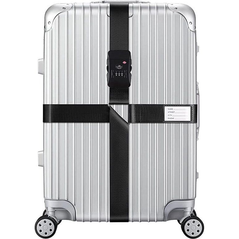 Zwarte kofferriem, 195 cm lang, bagageriemset met kliksluiting, set van 2, verstelbare bagageriemen voor koffer, bagageriem Zwarte kofferriem, 195 cm lang, bagageriemset met kliksluiting, set van 2, verstelbare bagageriemen voor koffer, bagageriem