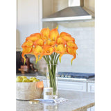 kunstbloemen, 16 stuks, met glazen vaas, zeer echt, kunstbloemen, calla PU, latex, echte touch, Calla nepbloemen, oranje, voor bruiloft, feest, woonkamer, kantoor, hotel, keuken