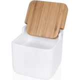 Zoutpot keramiek met klapdeksel van milieuvriendelijk bamboe - praktische zoutpot en zoutcontainer voor de keuken, zoutvat keramiek met deksel, ideaal als zoutpot - wit