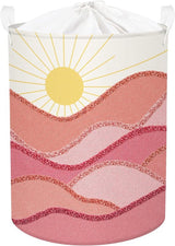 63 l Boheemse zonsopgang roze wasmand voor vrouwen meisjes grote kleding speelgoed opslag met deksel voor slaapkamer, 40 x 50 cm