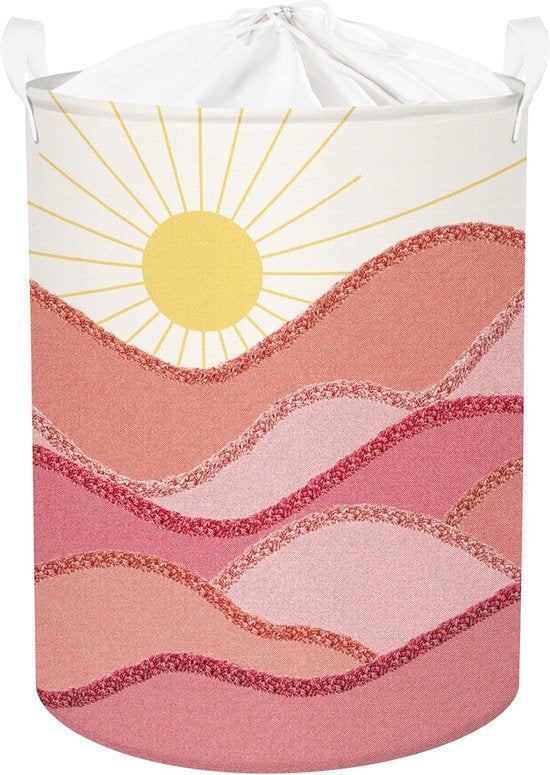 63 l Boheemse zonsopgang roze wasmand voor vrouwen meisjes grote kleding speelgoed opslag met deksel voor slaapkamer, 40 x 50 cm