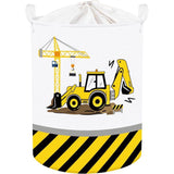 45L Cartoon Digger Sertifen Yellow Boys Laundry Basket Crane Round Toy Clothes Storage Basket for Baby Room, 36 x 45 cm