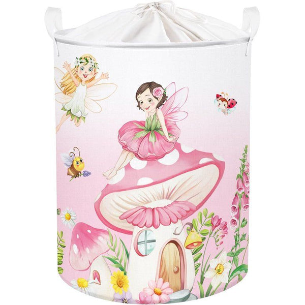 45L Fairy Mushroom Butterflies Flower Pink Baby Girl Laundry Basket Toy Clothes Storage Basket for Children's Room 36 x 45 cm