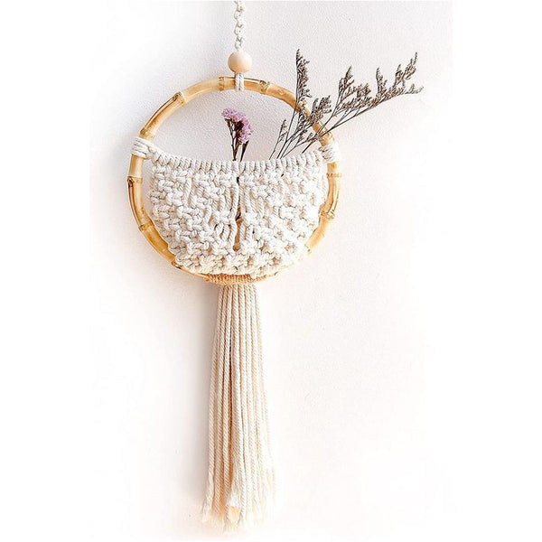 Macrame wandhouder Macrame wanddecoratie Boho Decor Macrame Bloemen Hanger met Bamboe Ring voor Slaapkamer Decor Iiving Room Bruiloft Kantoor Dorm Decoratie.