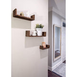 Rustiek zwevend rek in U-vorm in vintage design - set van 3 - inclusief schroeven en pluggen - landhuis houten planken voor slaapkamer, woonkamer en meer - rustiek design - bruin