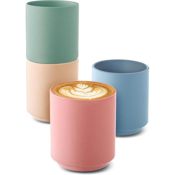 Cappuccino kopjes groot set van 4 - pastelkleuren van keramiek - minimalistisch en stapelbaar design - hittebestendig - duurzaam keramiek - vaatwasmachinebestendig - 200 ml