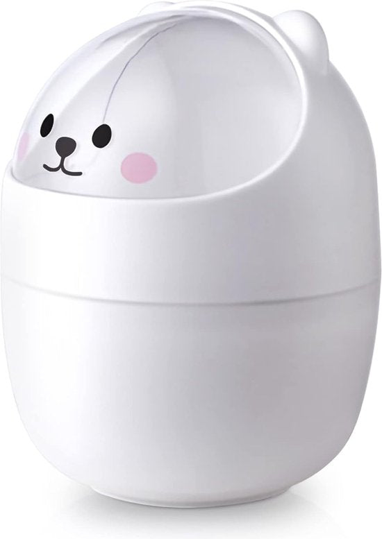 Tafelprullenbak met deksel, cartoon-katten-dierenvorm, mini-vuilnisemmer voor kantoor, kleine tafelafvalemmer, badkamer, vuilnisemmer voor badkamer, keuken, draagbaar, schattige stijl afvalbak