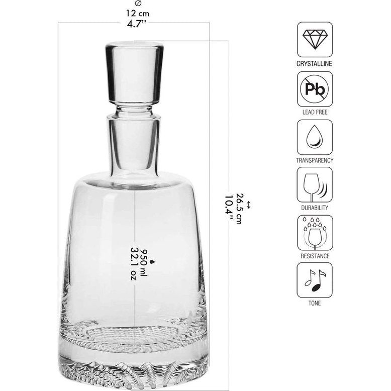 KROSNO Karafset voor Whisky Glazen| 1 x 950 ml kristallen karaf & 6 x 300 ml Glazen | Fjord Collectie | Perfect voor Thuis, Restaurants en Feesten | Perfect cadeau voor een kenner