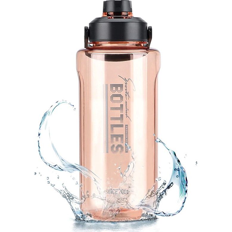 2 liter waterflessen met infuser, 2100 ml waterfles met handvat, BPA-vrij, lekvrije gymwaterflessen, kan met deksel voor fitness, sport, kamperen, fietsen, yoga, reizen (oranje)