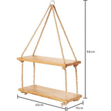 Hangrek eiken 40 cm met jute touw echt eikenhout– wandrek om op te hangen incl. montagemateriaal – houten rek hangend massief met echt handwerk gemaakt