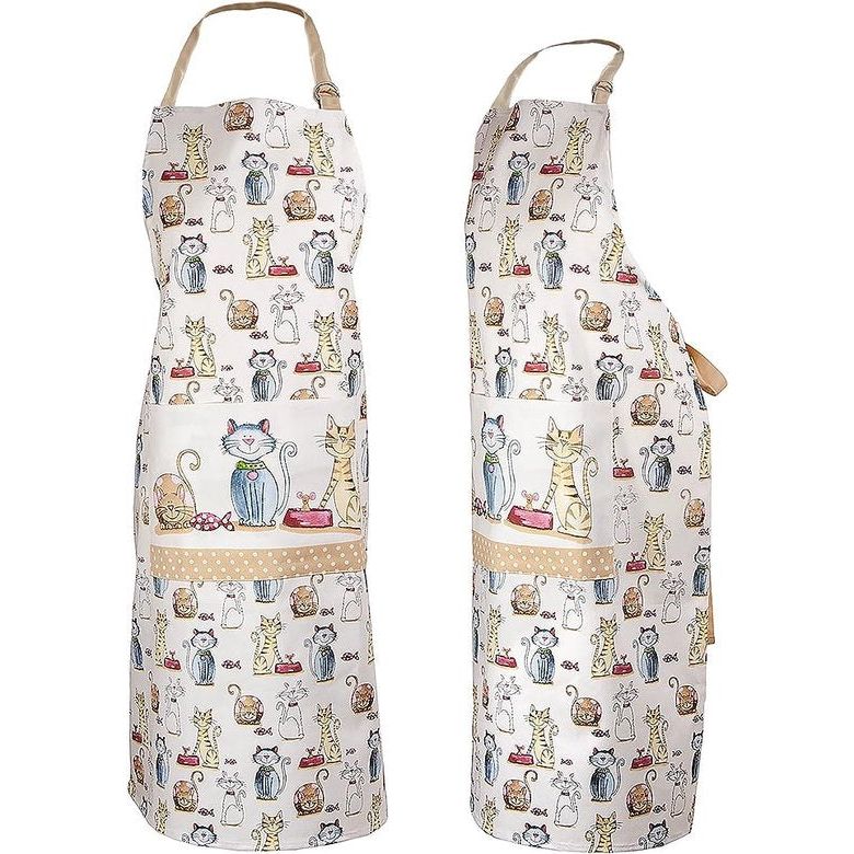 Keukenschort voor vrouwen dames schattig kattenmotief kookschort katoen met zakken om te koken, kattencadeau voor kattenliefhebbers