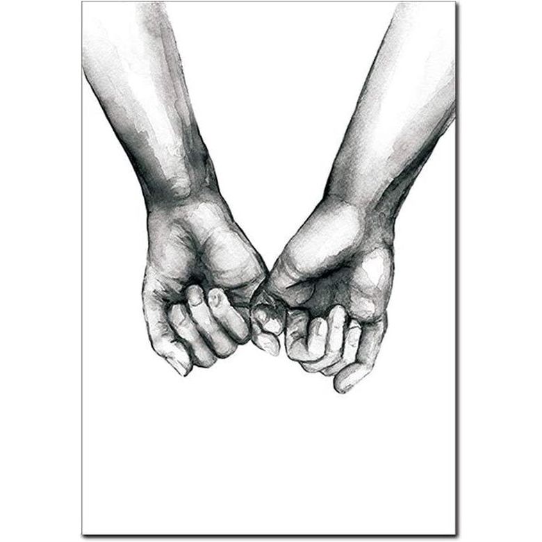 3-delige premium posterset, hand in hand, muurposterset, zonder lijst, wanddecoratie, afbeelding, woonkamer, slaapkamer, moderne beeldende kunst (50 x 70 cm)